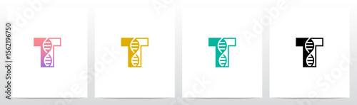 DNA Strand Structure Helix Inside Letter Initial Logo Design T