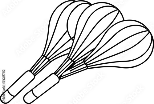 A drawing of a pair of whisks with a black outline