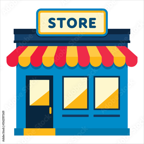 Storefront building vector illustration isolated on white. Charming shop facade perfect for retail branding and downtown street scene concepts.