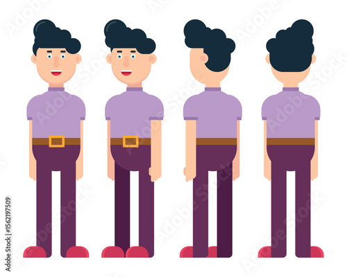 Flat male character in different positions