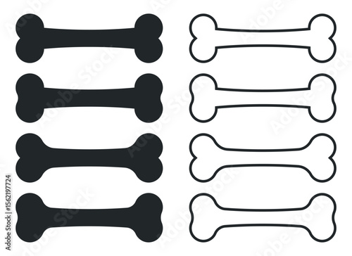 Illustration of multiple bones arranged in a structured manner, exhibiting a combination of filled black shapes and outlined white shapes on a white background.