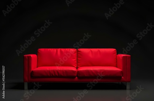 Red luxury sofa on dark background, minimalism, advertising