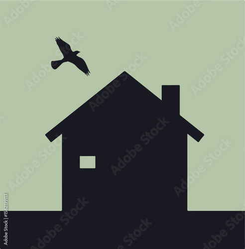 Bird on Roof House Silhouette vector illustration of a bird in a house