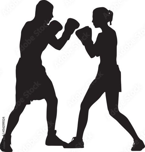 Young man and women boxing Fight silhouette vector