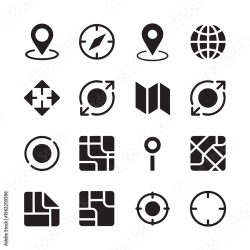 Navigation and Map Icons Set GPS, Compass, and Location Symbols