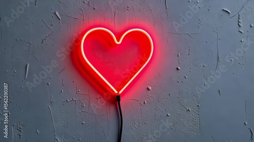 Vibrant Neon Heart Glow on a Concrete Wall for Romantic Decor and Aesthetic Vibe, Ideal for Personalized Gifts and Celebration Themes