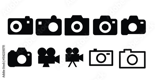 Collection of Versatile Camera and Camcorder Icons Perfect for Photography, Videography, and Multimedia Projects