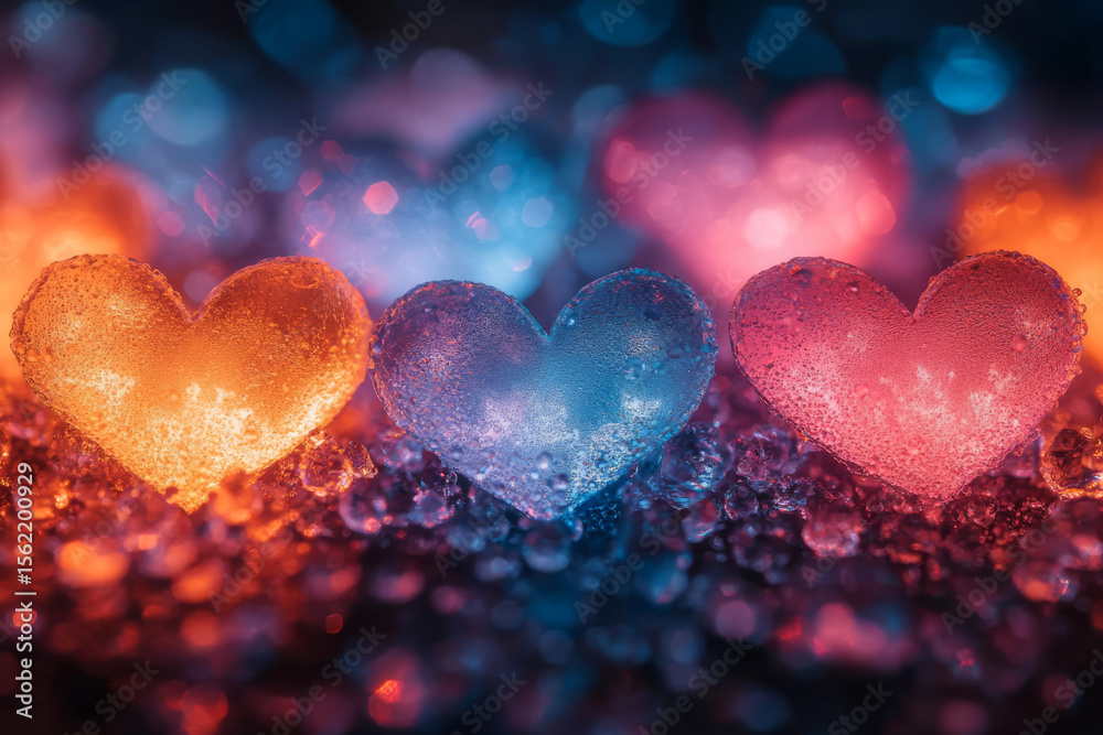 Fototapeta premium Colorful hearts in red, white, and blue create a festive atmosphere for the 4th of July. These vibrant decorations evoke a sense of patriotism and celebration during Independence Day events