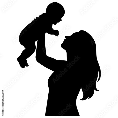 Silhouettes of a loving mother and son, a dancing girl, and a romantic young couple illustrate family happiness and enduring love