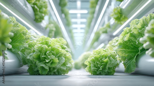Fresh Green Lettuce Grows in Modern Hydroponic Farm System