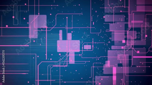Futuristic Abstract Background with Neon Lines and Geometric Shapes in Gradient Pink and Blue, Digital Technology Concept for Various Creative Projects