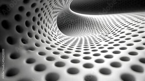 Tunnel with Perforated Surface Creating a Repeating Geometric Pattern Design