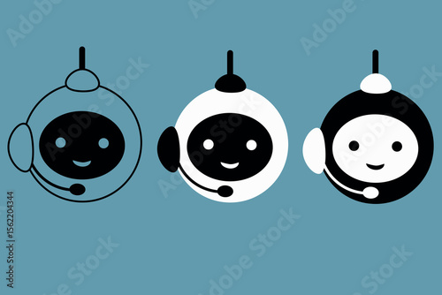 AI assistant, voice consultant, artificial intelligence helps in solving problems. Set cute robots chat support, mechanical intelligence, bot application gives an answer to site visitors