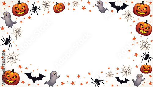 halloween background with pumpkin and bats. halloween pattern. Halloween Border Frame with Pumpkins. halloween background banner in vector