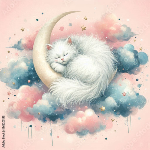 Cat and mouse playing in snowy sky with fluffy white fur