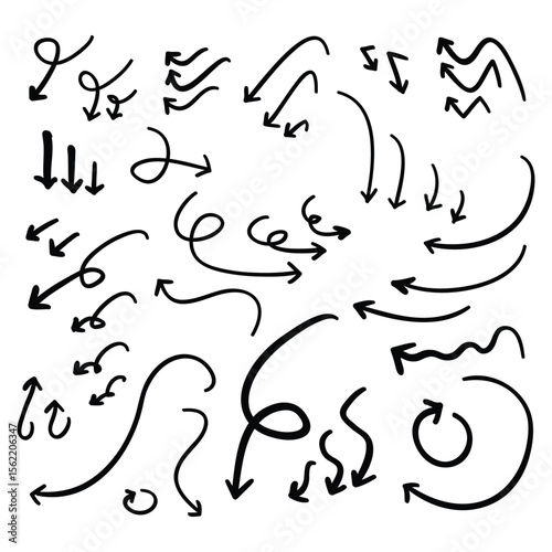 Black handdrawn arrow illustrations pointing in various directions