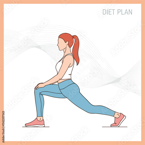 Active Woman Exercising, Diet Plan Illustration, Fitness and Healthy Lifestyle Concept