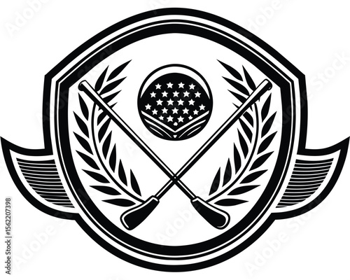 Elegant Golf Crest Design Crossed Clubs and Golf Ball Emblem