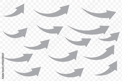 Gray arrows icon vector set. Bold arrow symbol curved flat design isolated on Transparent Background. EPS 10.