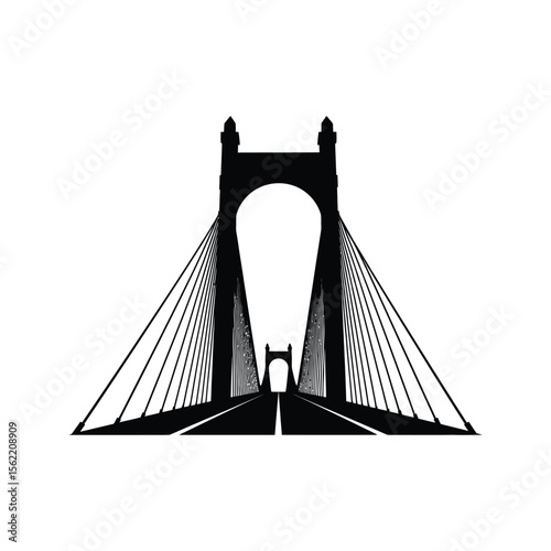 Black Silhouette of a Modern CableStayed Bridge with Roadway