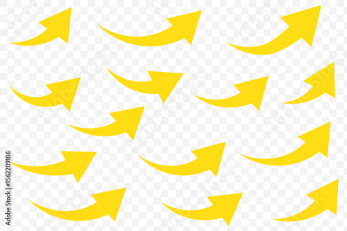 Yellow Curved arrow icons. curved arrows set. arrow symbol collection on Transparent Background. EPS 10.
