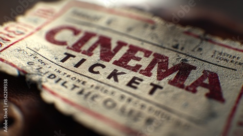 Close-up of a weathered cinema ticket