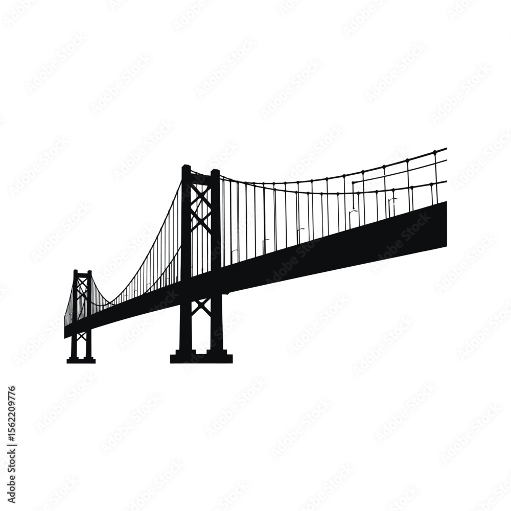 Obraz premium Black and white silhouette of suspension bridge vector illustration graphic design element infrastructure transportation