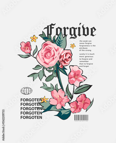 typography slogan with roses bouquet graphic vector illustration for fashion print