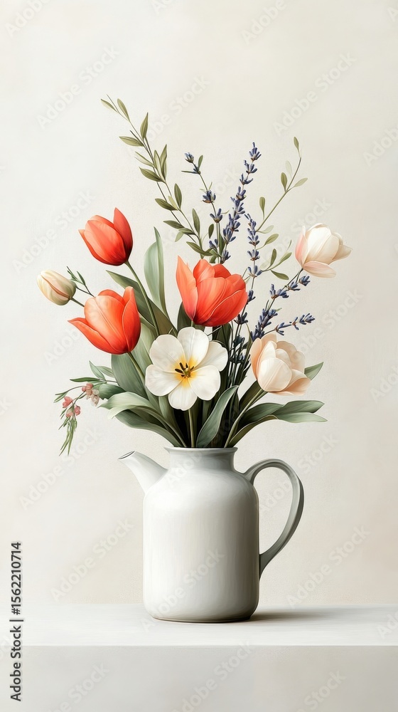 Fototapeta premium Floral Arrangement in White Pitcher