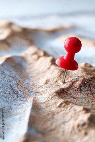 Red pushpin marking a destination on a topographic map.