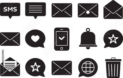 Minimal Black & White Location Icons Set – Flat Vector Design of Maps, Navigation, and Global Technology Symbols