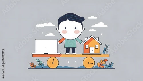 Achieving Work-Life Balance: Person Balancing Home and Remote Work for Flexible Modern Living