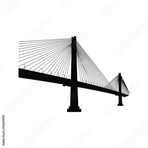 Black Silhouette of a CableStayed Bridge Modern Infrastructure Design Engineering