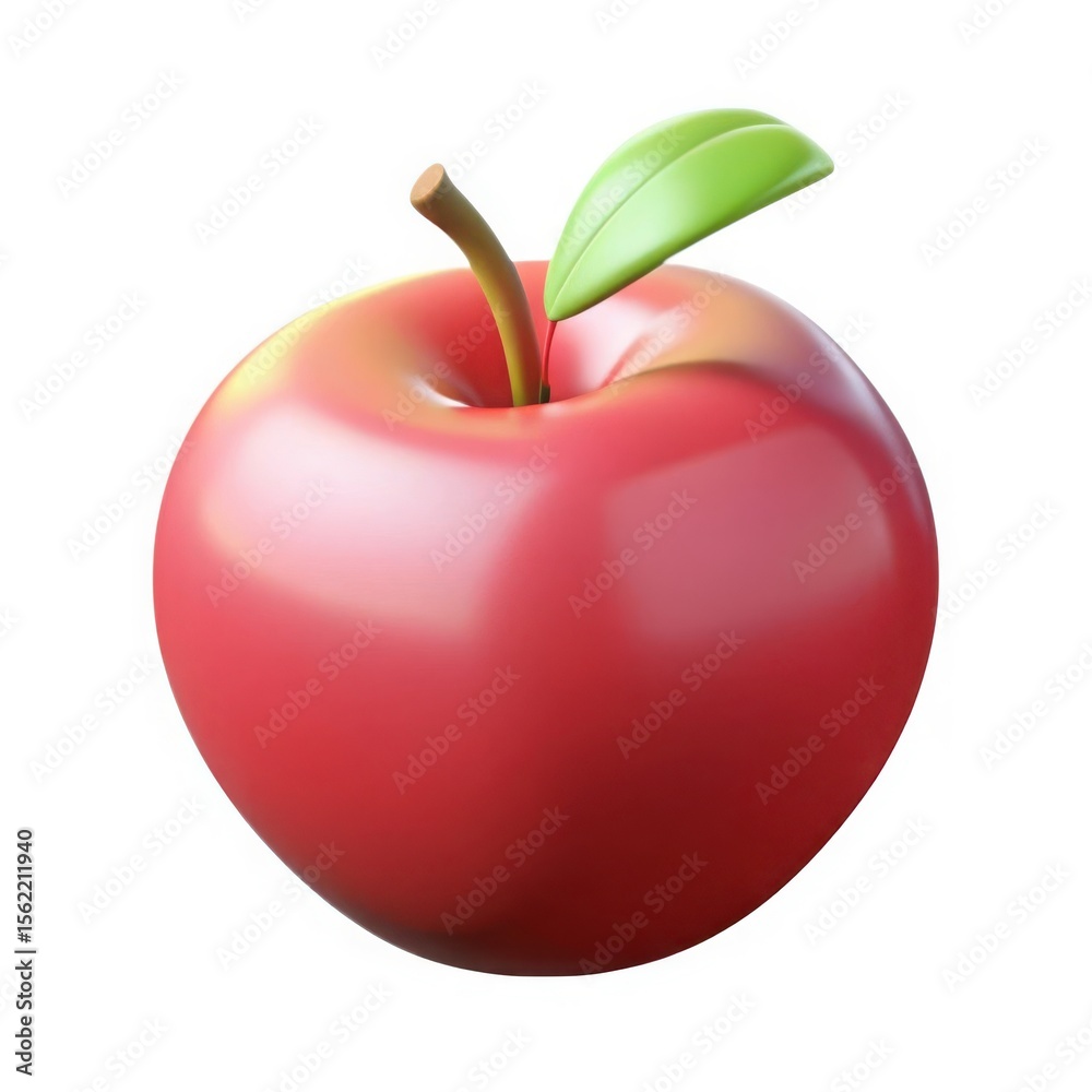 Obraz premium 3d red apple with stem and leaf isolated on white background