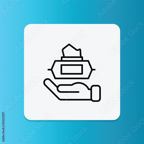 Icon of a hand holding a pack of wet wipes. Symbolizes easy and hygienic usage.