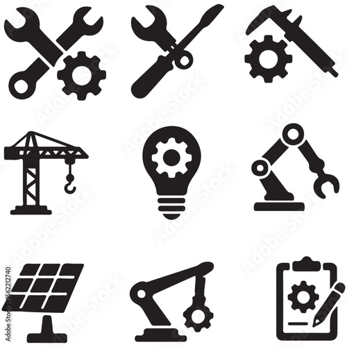 Engineering and Industrial Tools Icon Set.