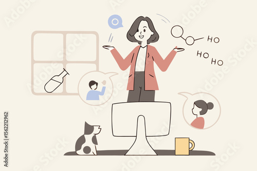 Online learning in quarantine, remote school or study from home, virtual teacher teach from remote distance concept, professional teacher explain science lesson to school kids in online classroom.