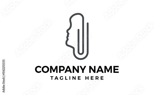 Man face and paper clip combind Logo design idea.