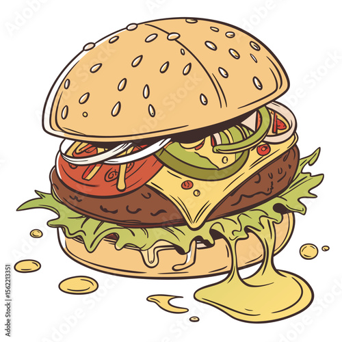 Classic hamburger with fresh toppings and sesame seed bun