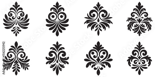 Elegant Damask Vector Designs Collection Ornate Flourishes for Decoration Vintage Style Patterns Floral Accents for Print and Digital Projects