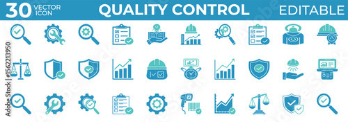 Editable quality control icons for industry, audit, and compliance

