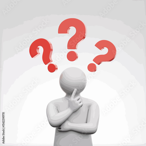 Confused person with question marks above their head thinking deeply