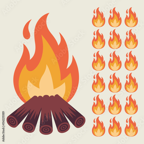 Illustration of a large campfire with multiple smaller flames on the side