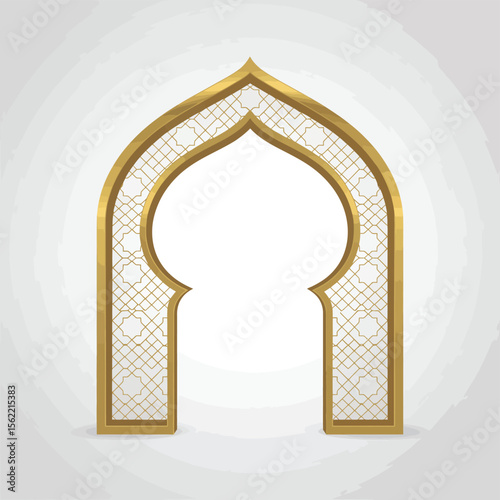 Elegant golden islamic archway with intricate geometric pattern and dome shape