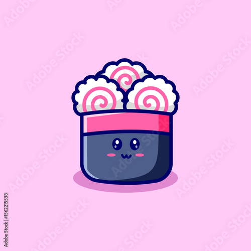 Cute cartoon sushi onigiri food cute cartoon vector hand drawn