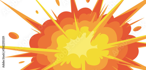 Dynamic cartoon explosion with bright yellow and orange colors on white background