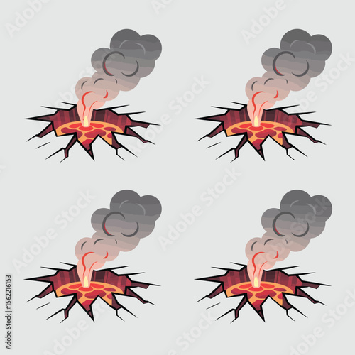 Cracked earth emitting lava and smoke in a repeating pattern