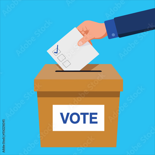 Hand inserting ballot into voting box vector illustration. Election concept art perfect for civic engagement campaigns and democracy awareness materials.