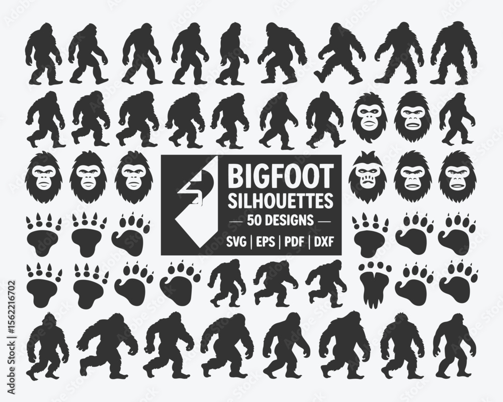 Naklejka premium Bigfoot Silhouettes Collection – 50 Different Designs of Sasquatch and Animal Tracks