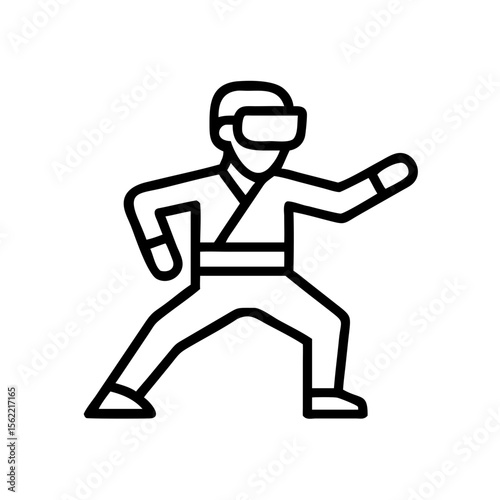 Man practicing martial arts while wearing a virtual reality headset  